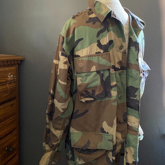 Vintage US Military Mens Woodland Camouflage hot weather combat coat - Picture 4 of 7